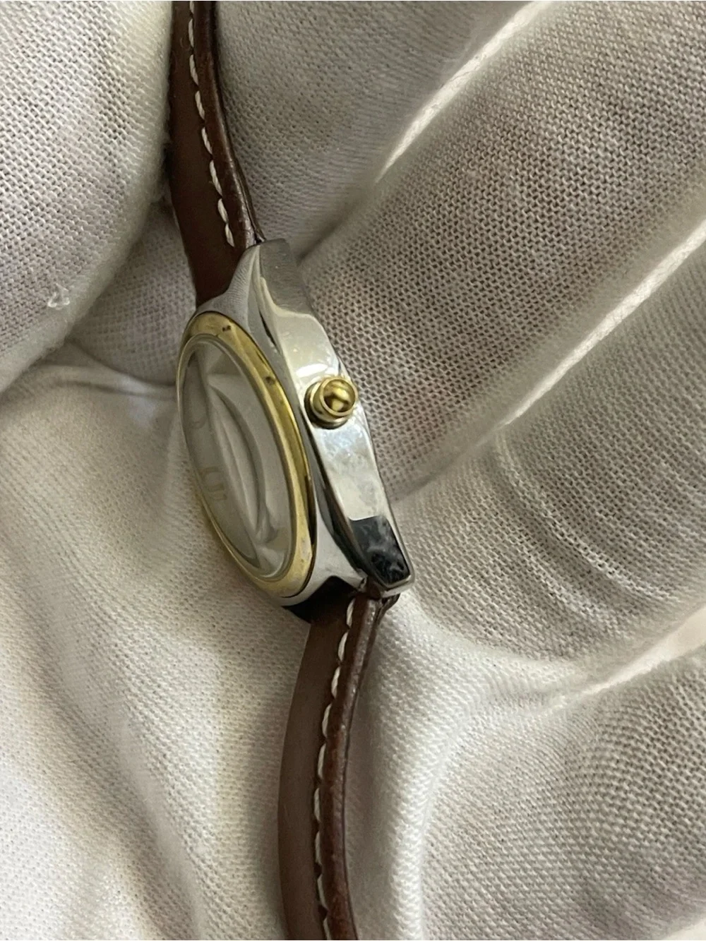 DKNY NY-9015 Womens Watch Two Tone Silver Gold Stainless Leather Quartz Analog